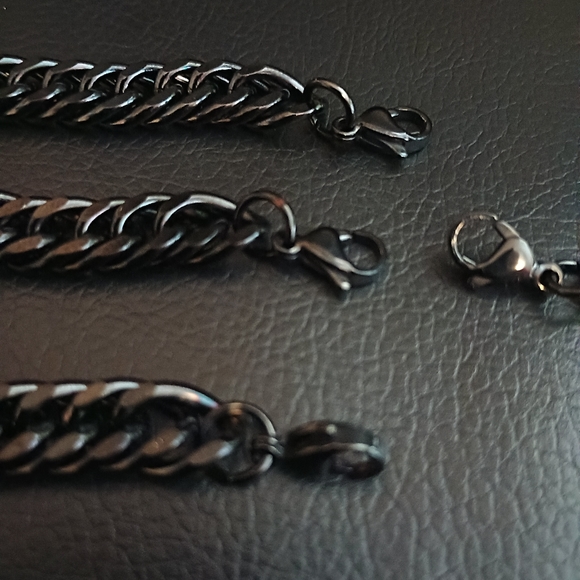 New Wet Black Stainless Steel 10mm Cuban Link 8.5" Bracelets - Picture 2 of 5